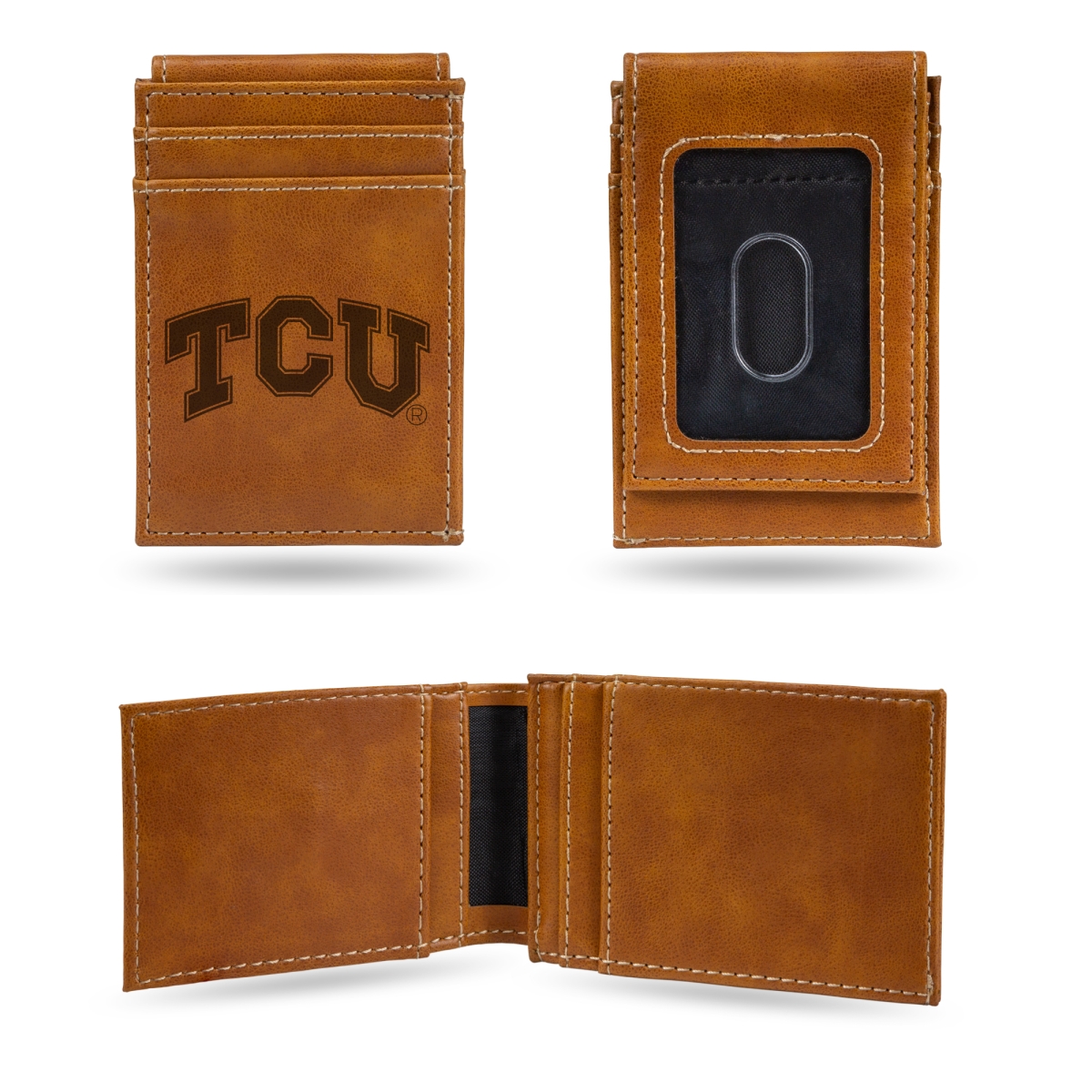 LEFPW260501BR NCAA TCU Horned Frogs Brown Laser Engraved Front Pocket Wallet