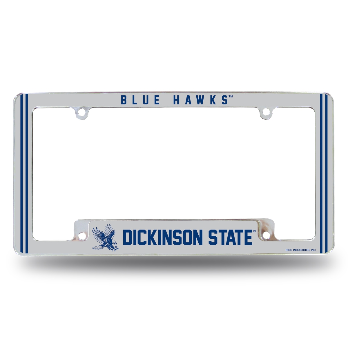 AFC411110B NCAA Dickinson State Blue Hawks Classic All Over Chrome License Plate Frame, 12 x 6 in.