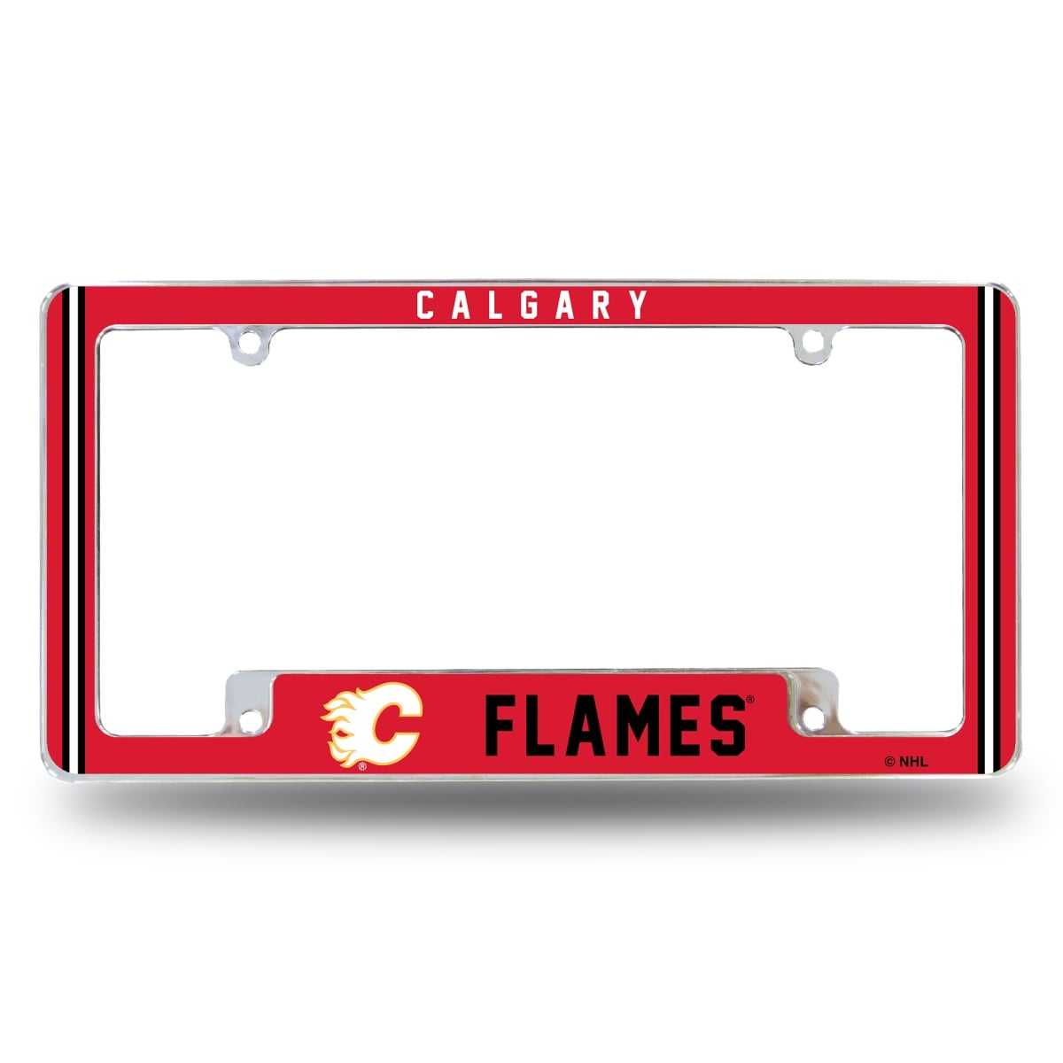 AFC7610B NHL Hockey Calgary Flames Classic All Over Chrome License Plate Frame, 12 x 6 in.