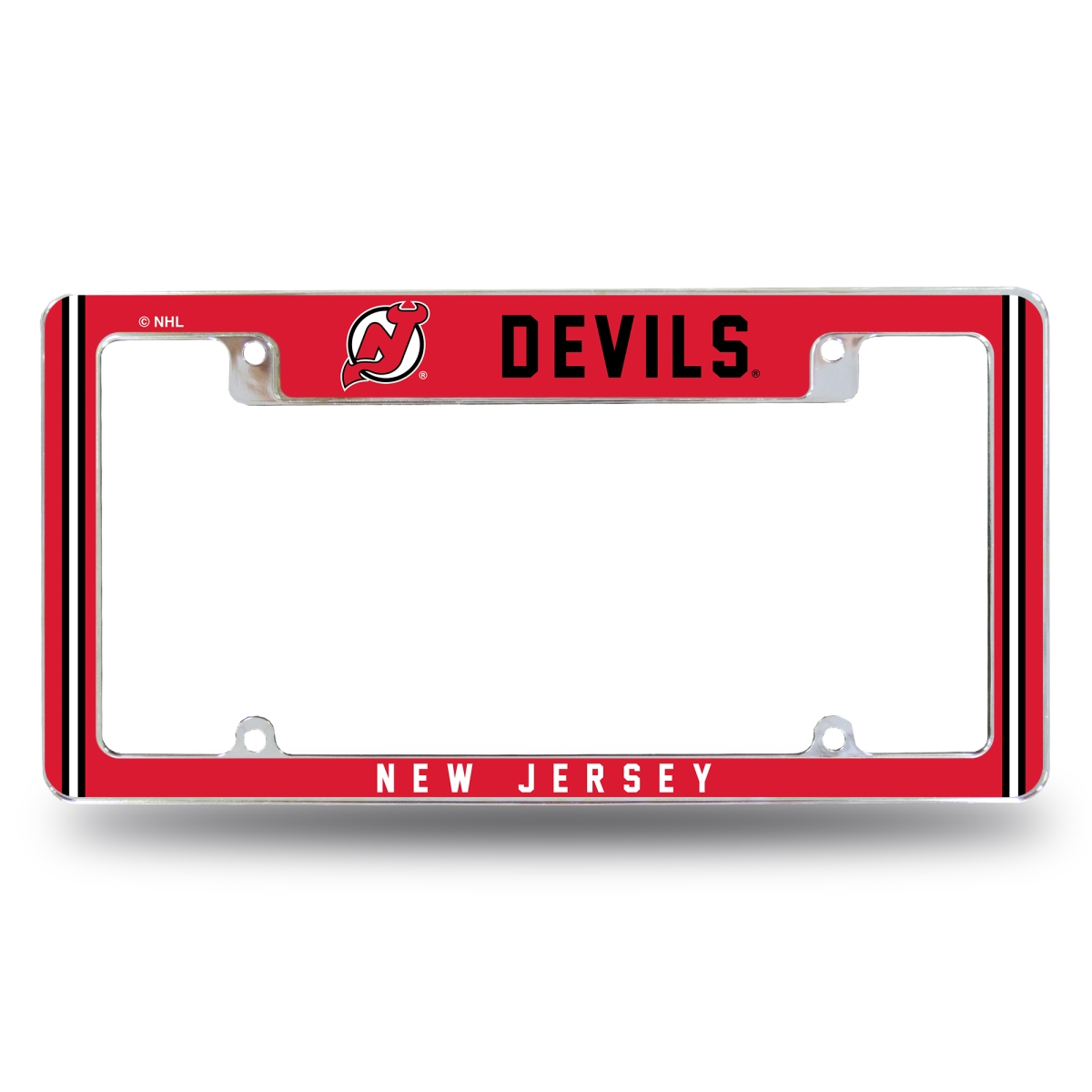 AFC8310T NHL Hockey Jersey Devils Classic All Over Chrome License Plate Frame, 12 x 6 in.