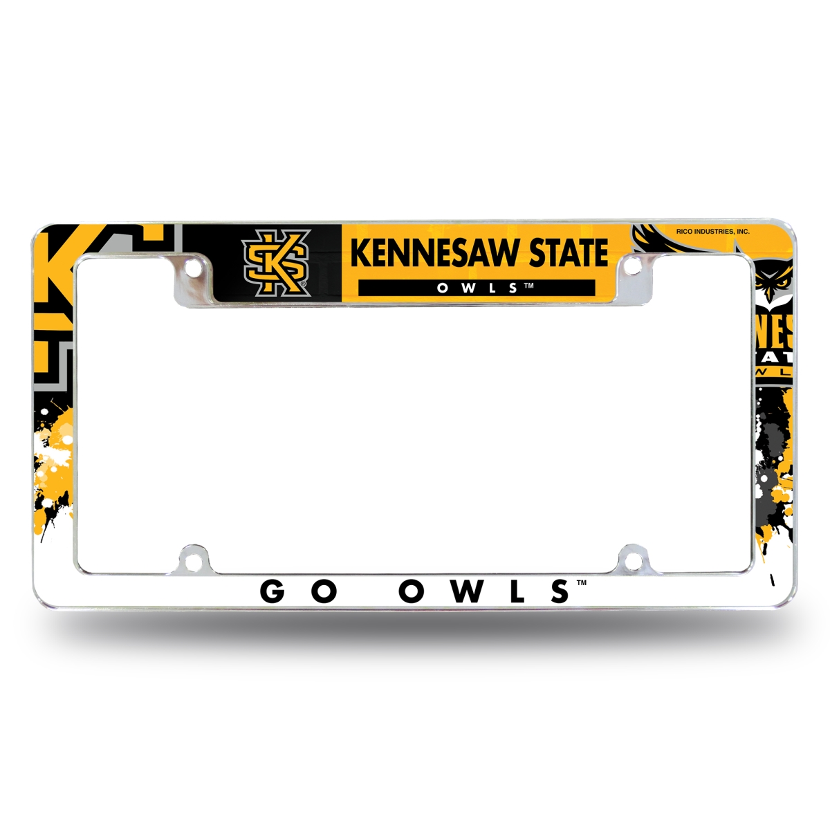AFC110802T NCAA Kennesaw State Owls Primary All Over Chrome License Plate Frame, 12 x 6 in.