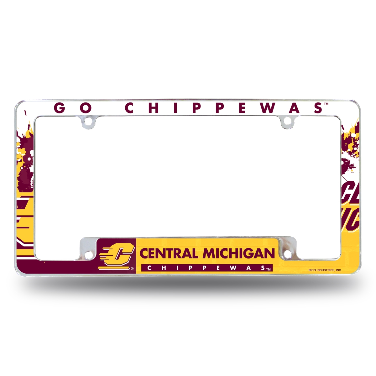 AFC220402B NCAA Central Michigan Chippewas Primary All Over Chrome License Plate Frame, 12 x 6 in.