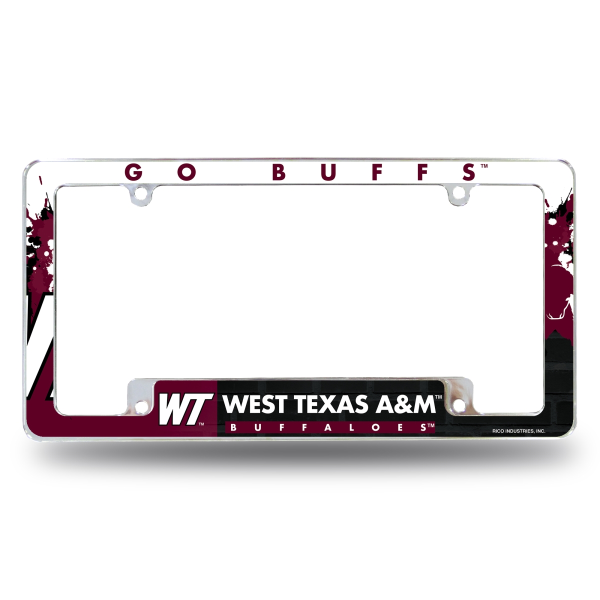 AFC261802B NCAA West Texas A&m Buffalos Primary All Over Chrome License Plate Frame, 12 x 6 in.