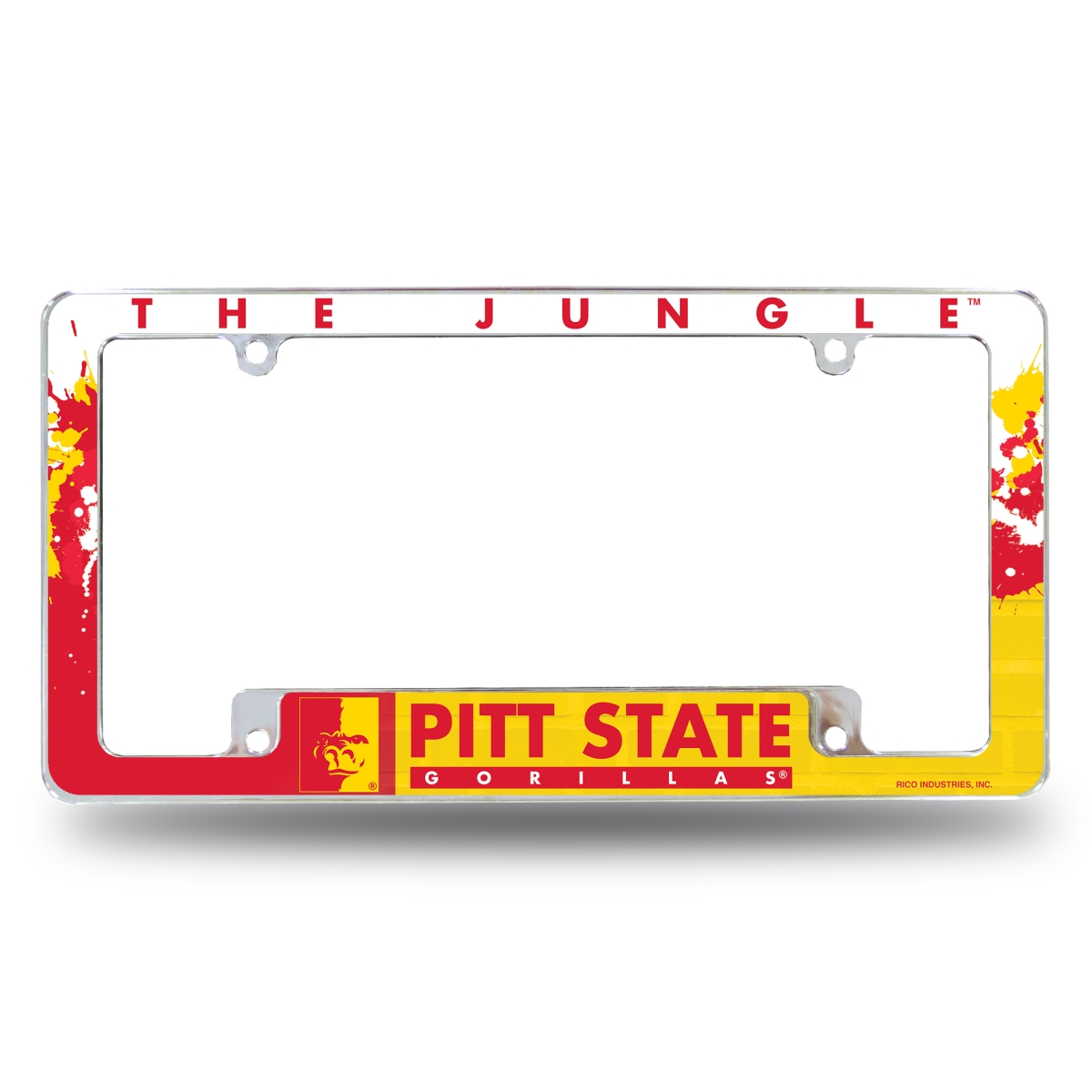 AFC310502B NCAA Pittsburg State Gorillas Primary All Over Chrome License Plate Frame, 12 x 6 in.