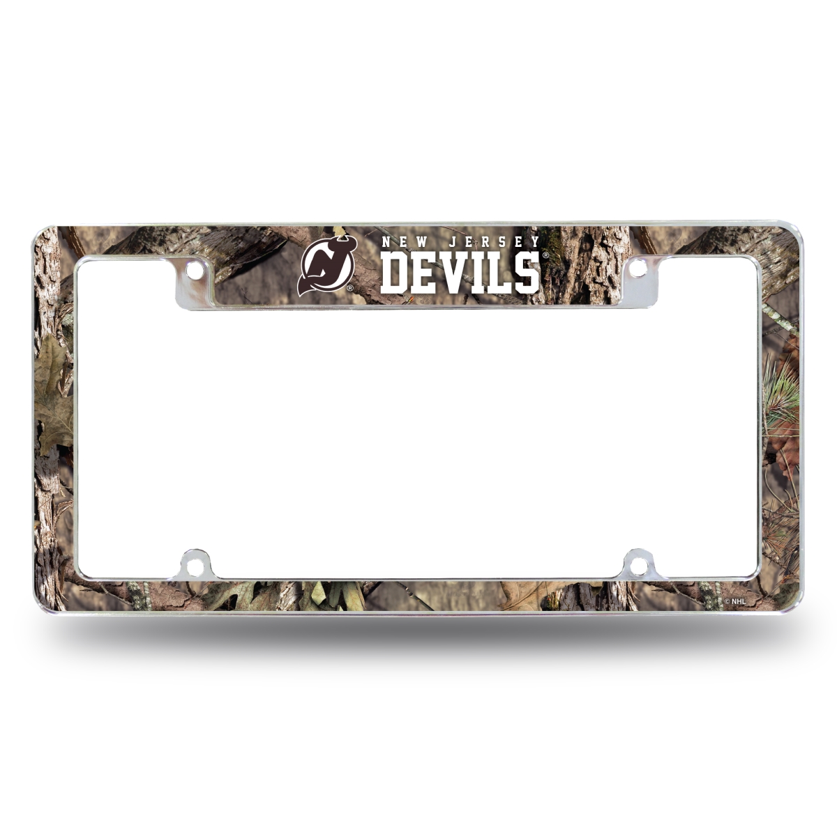 AFC8331TMO NHL Hockey Jersey Devils Mossy Oak All Over Chrome License Plate Frame, 12 x 6 in.