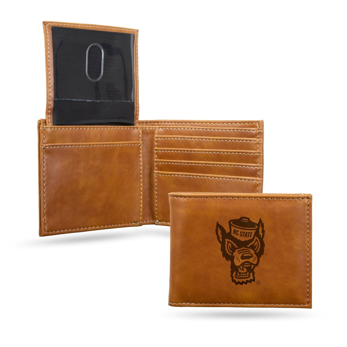 LEBIL130202BR NCAA North Carolina State Wolfpack Brown Laser Engraved Bill-Fold Wallet