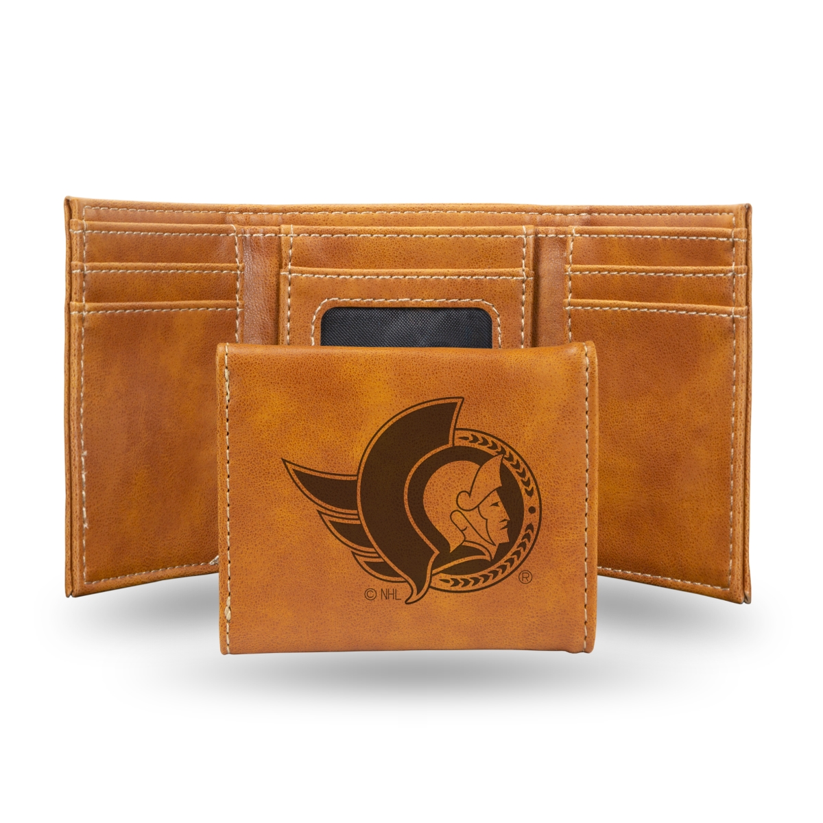 LETRI9302BR NHL Hockey Ottawa Senators Brown Laser Engraved Tri-Fold Wallet