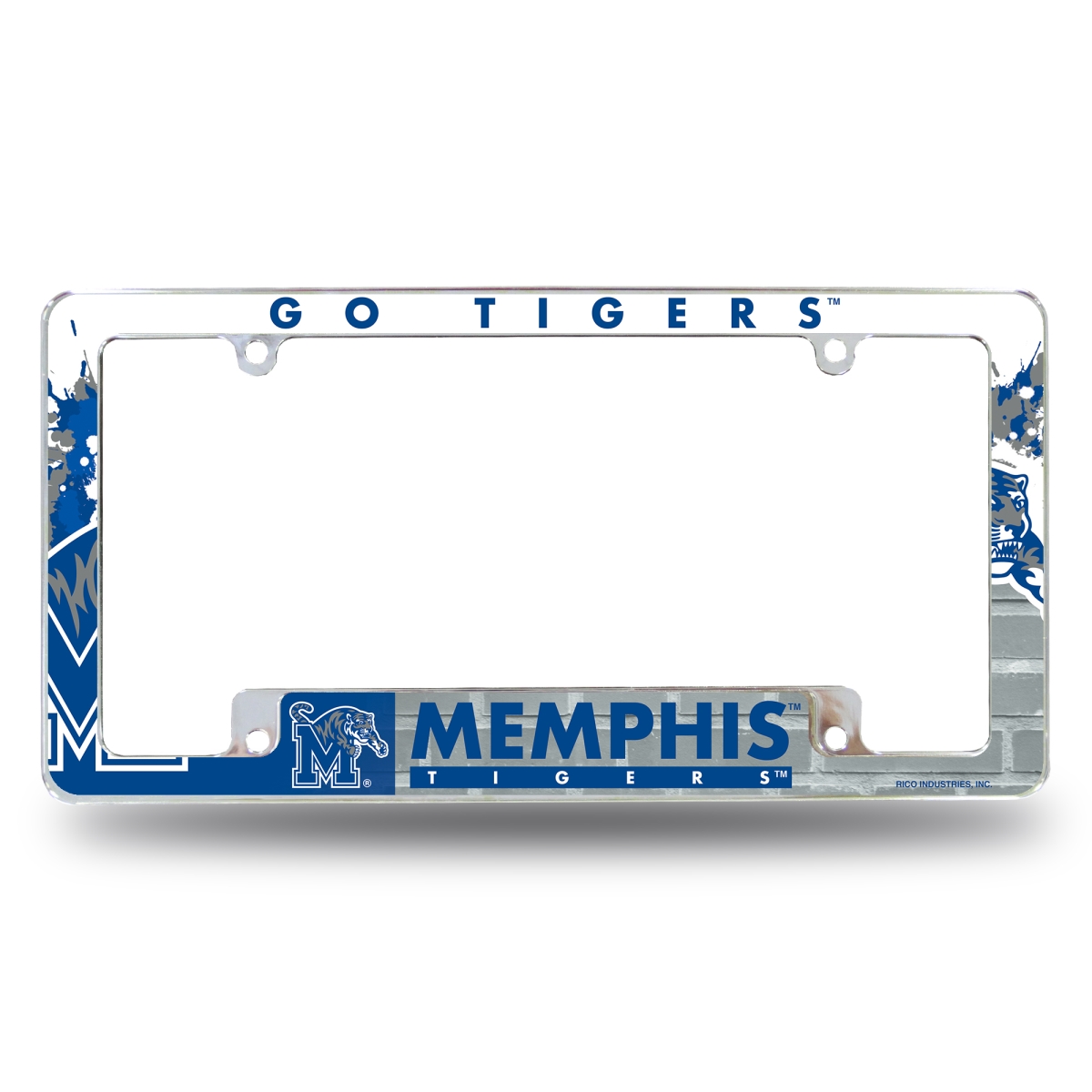 AFC180802B NCAA Memphis Tigers Primary All Over Chrome License Plate Frame, 12 x 6 in.