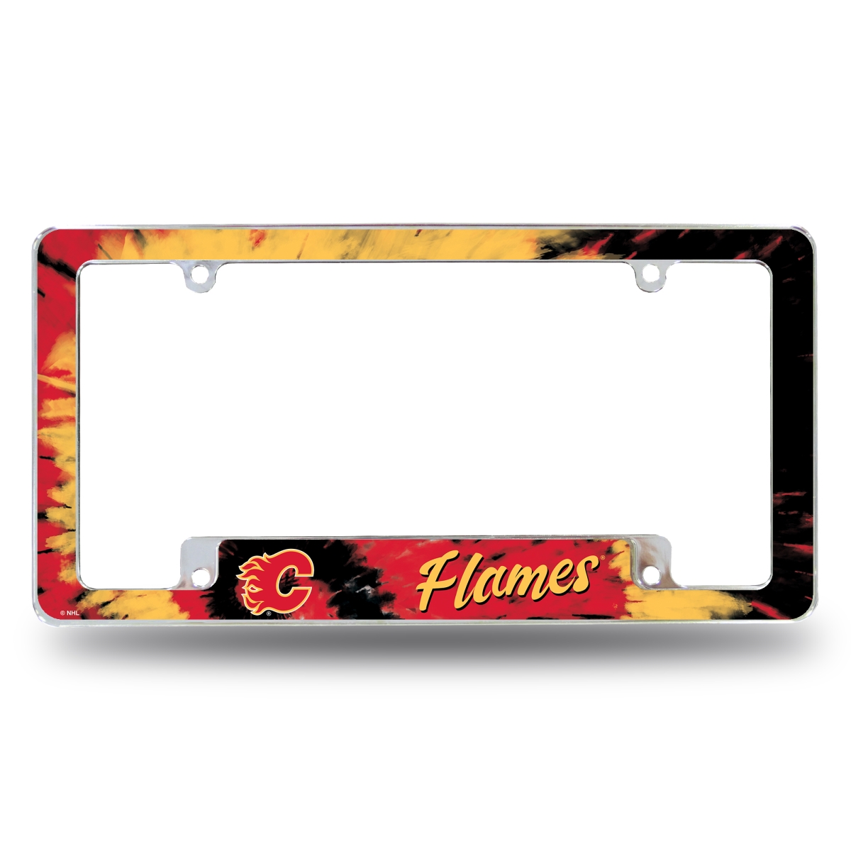 AFC7601BTD NHL Hockey Calgary Flames Tie Dye All Over Chrome License Plate Frame, 12 x 6 in.