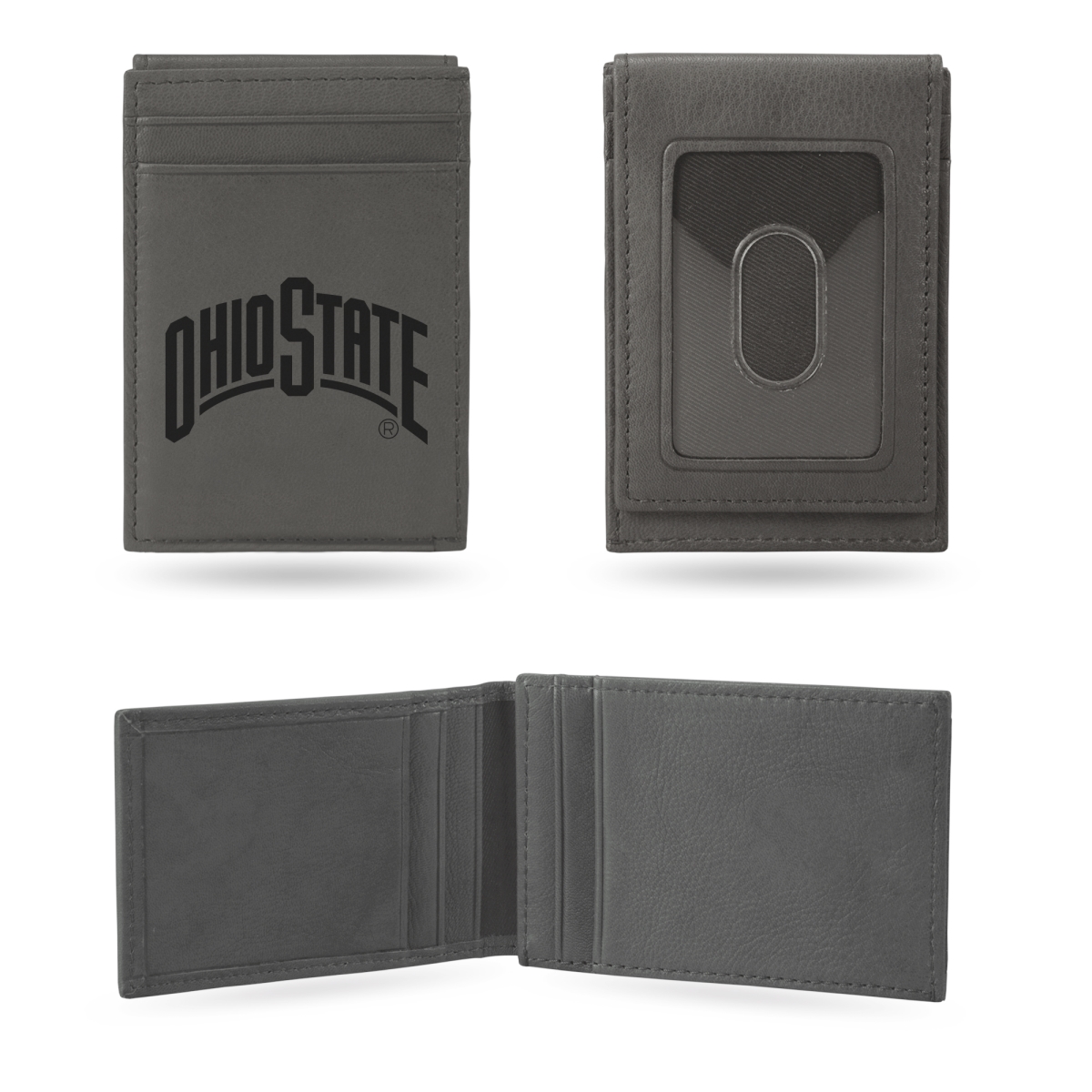 LEFPW118142CGY NCAA Ohio State Buckeyes Gray Laser Engraved Front Slim Pocket Wallet