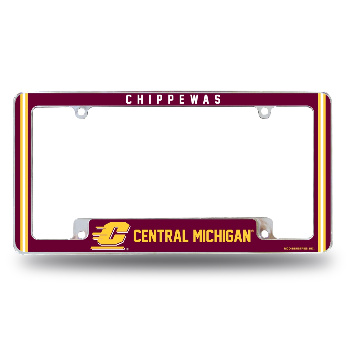 AFC220410B NCAA Central Michigan Chippewas Classic All Over Chrome License Plate Frame, 12 x 6 in.