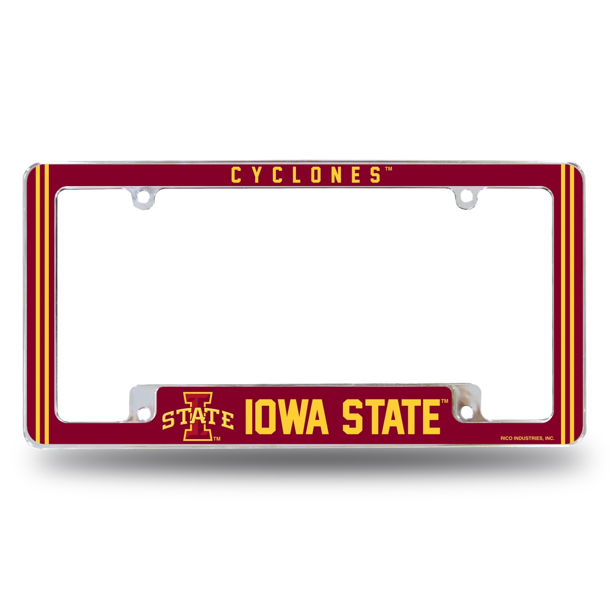 AFC250210B NCAA Iowa State Cyclones Classic All Over Chrome License Plate Frame, 12 x 6 in.