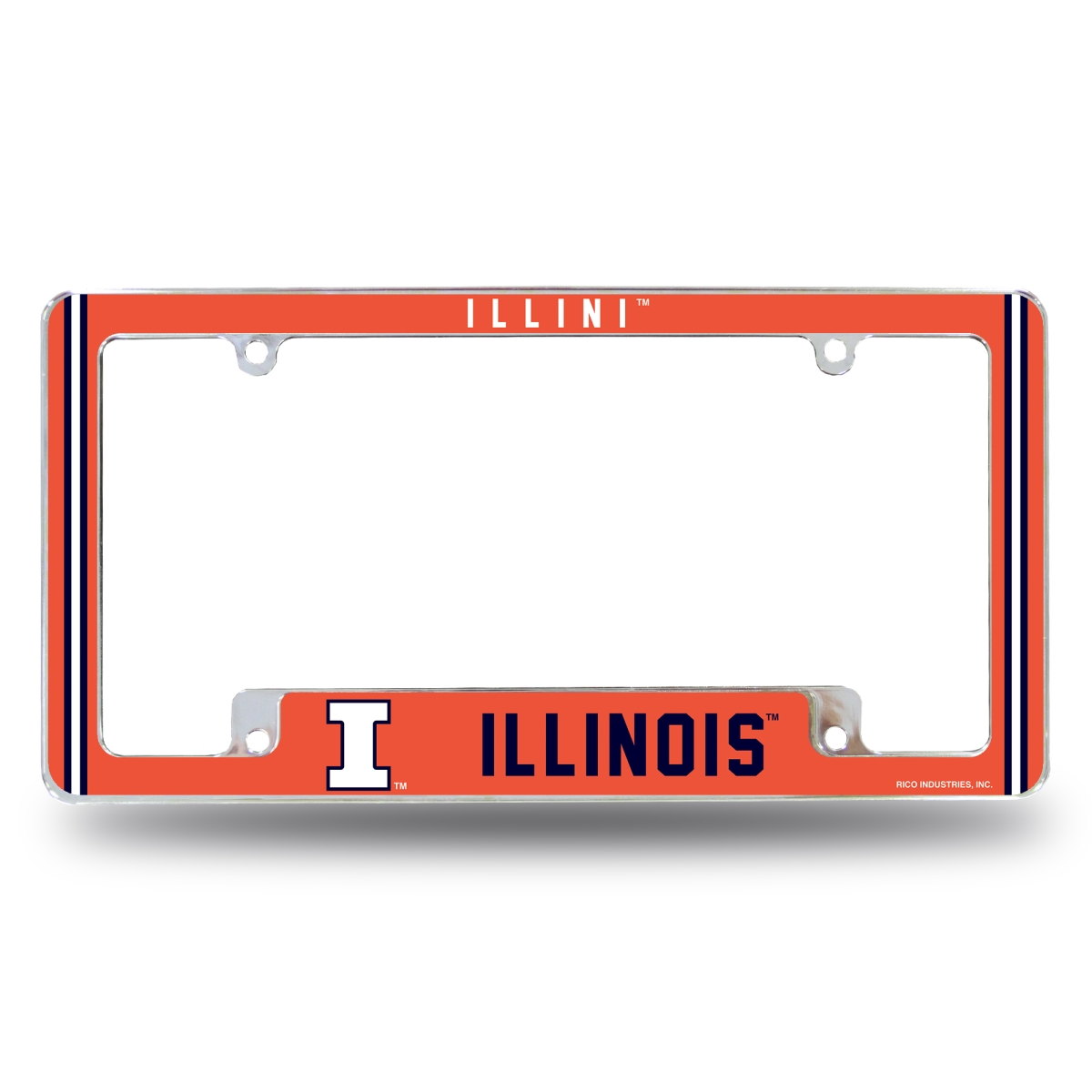 AFC400110B NCAA Illinois Fighting Illini Classic All Over Chrome License Plate Frame, 12 x 6 in.