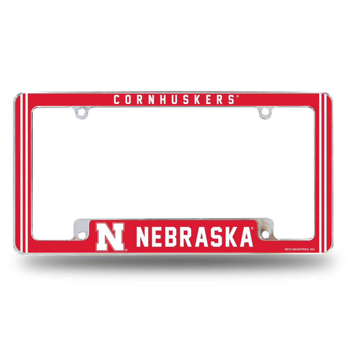 AFC410110B NCAA Nebraska Cornhuskers Classic All Over Chrome License Plate Frame, 12 x 6 in.