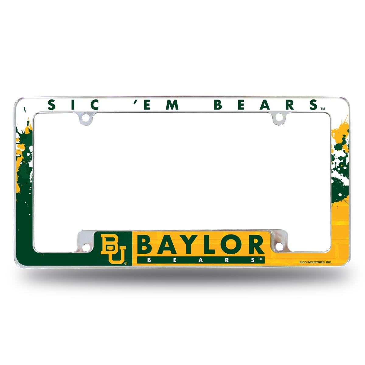AFC260702B NCAA Baylor Bears Primary All Over Chrome License Plate Frame, 12 x 6 in.