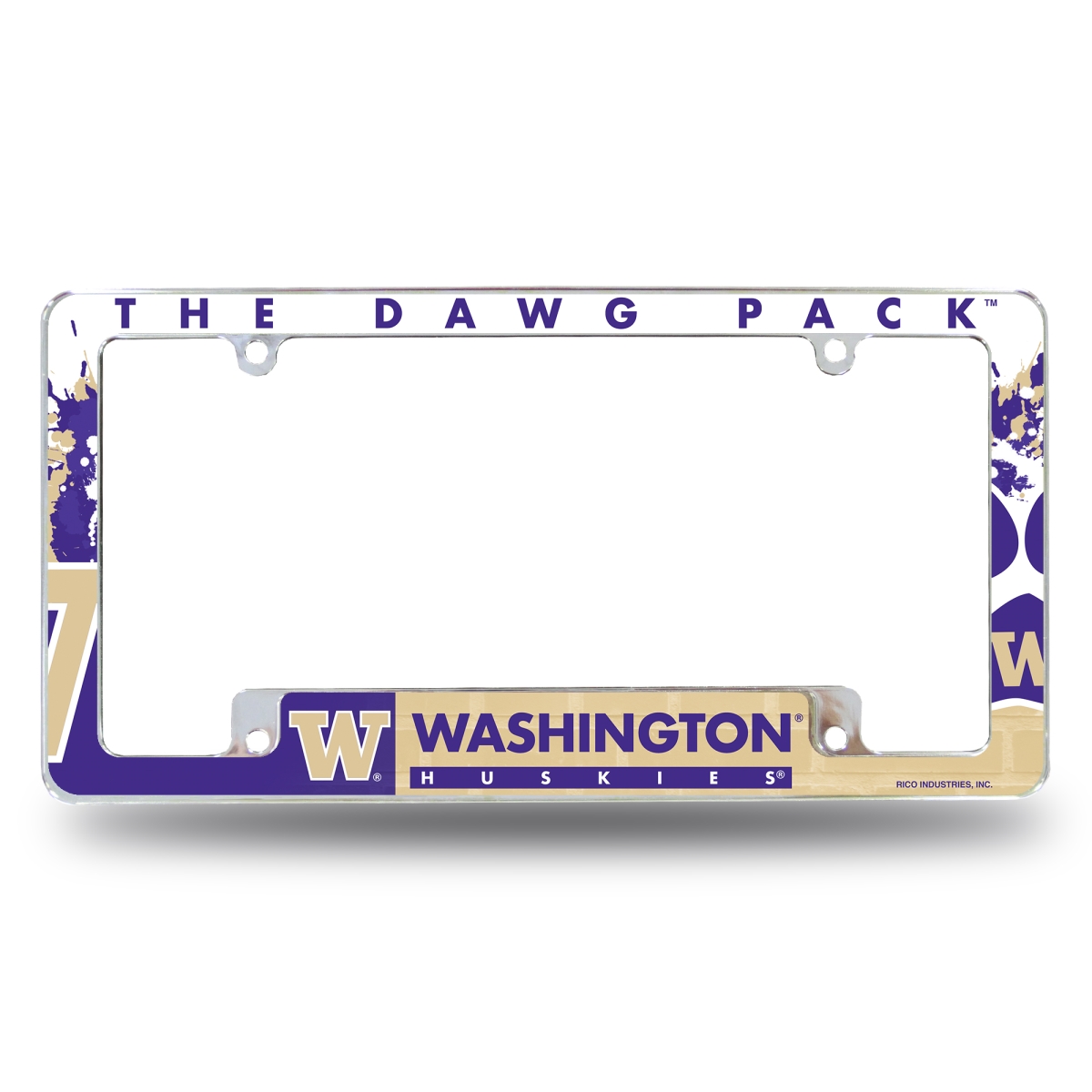AFC490202B NCAA Washington Huskies Primary All Over Chrome License Plate Frame, 12 x 6 in.