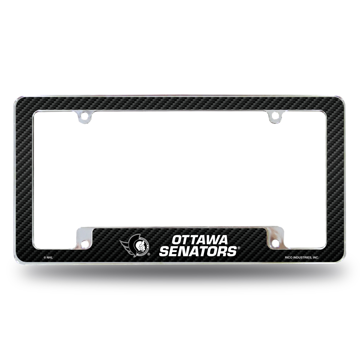 AFC9302BCF NHL Hockey Ottawa Senators Black All Over Chrome License Plate Frame, 12 x 6 in.