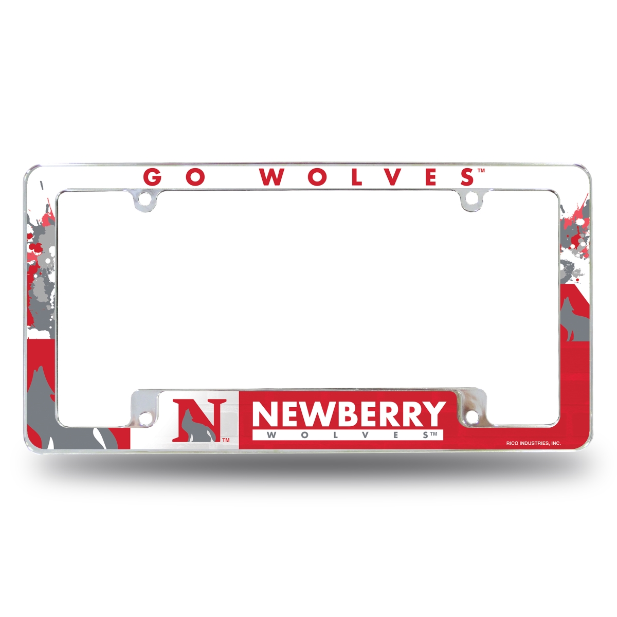 AFC120901B NCAA berry Wolves Primary All Over Chrome License Plate Frame, 12 x 6 in.