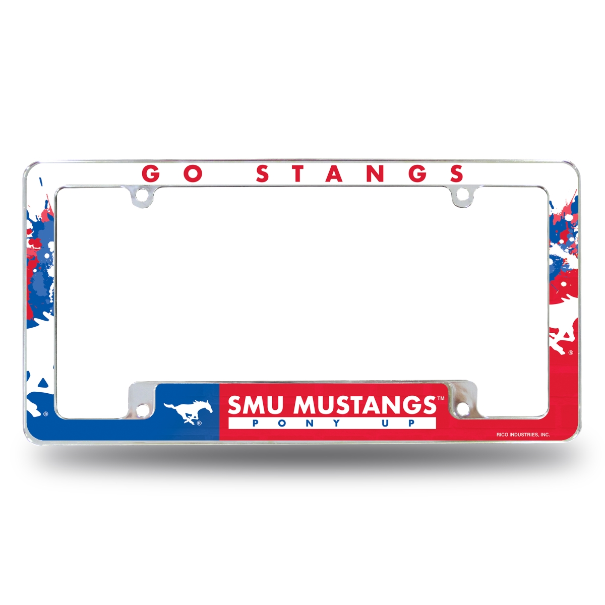 AFC262101B NCAA Southern Methodist Mustangs Primary All Over Chrome License Plate Frame, 12 x 6 in.