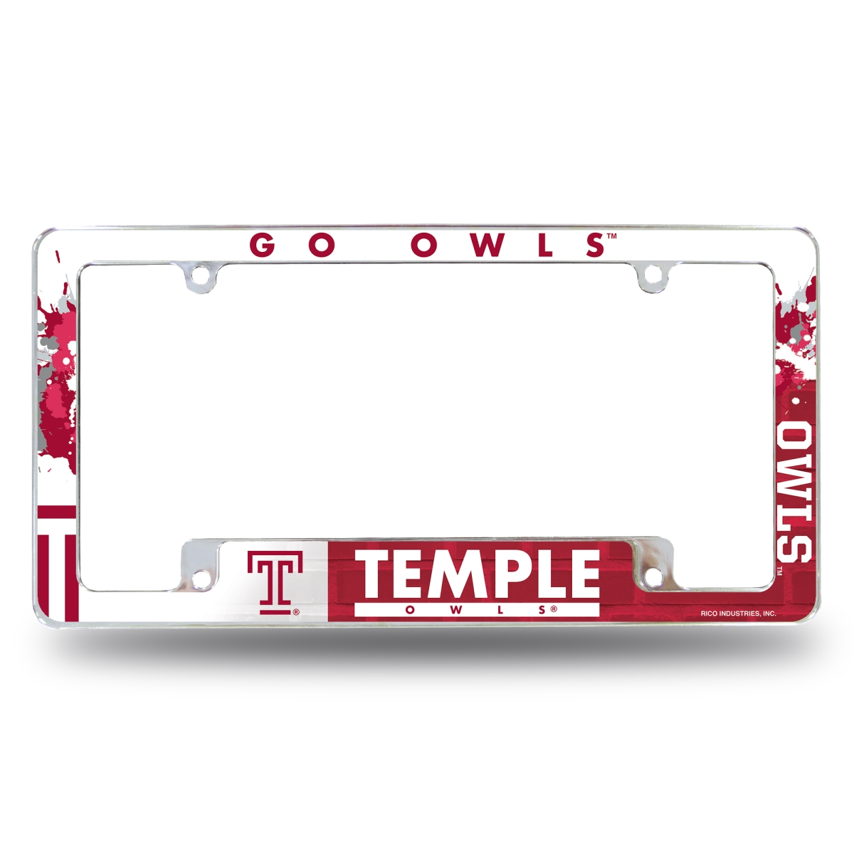 AFC210901B NCAA Temple Owls Primary All Over Chrome License Plate Frame, 12 x 6 in.