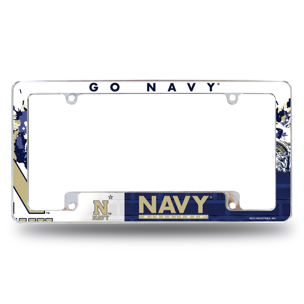 AFC320401B NCAA Naval Academy Midshipmen Primary All Over Chrome License Plate Frame, 12 x 6 in.
