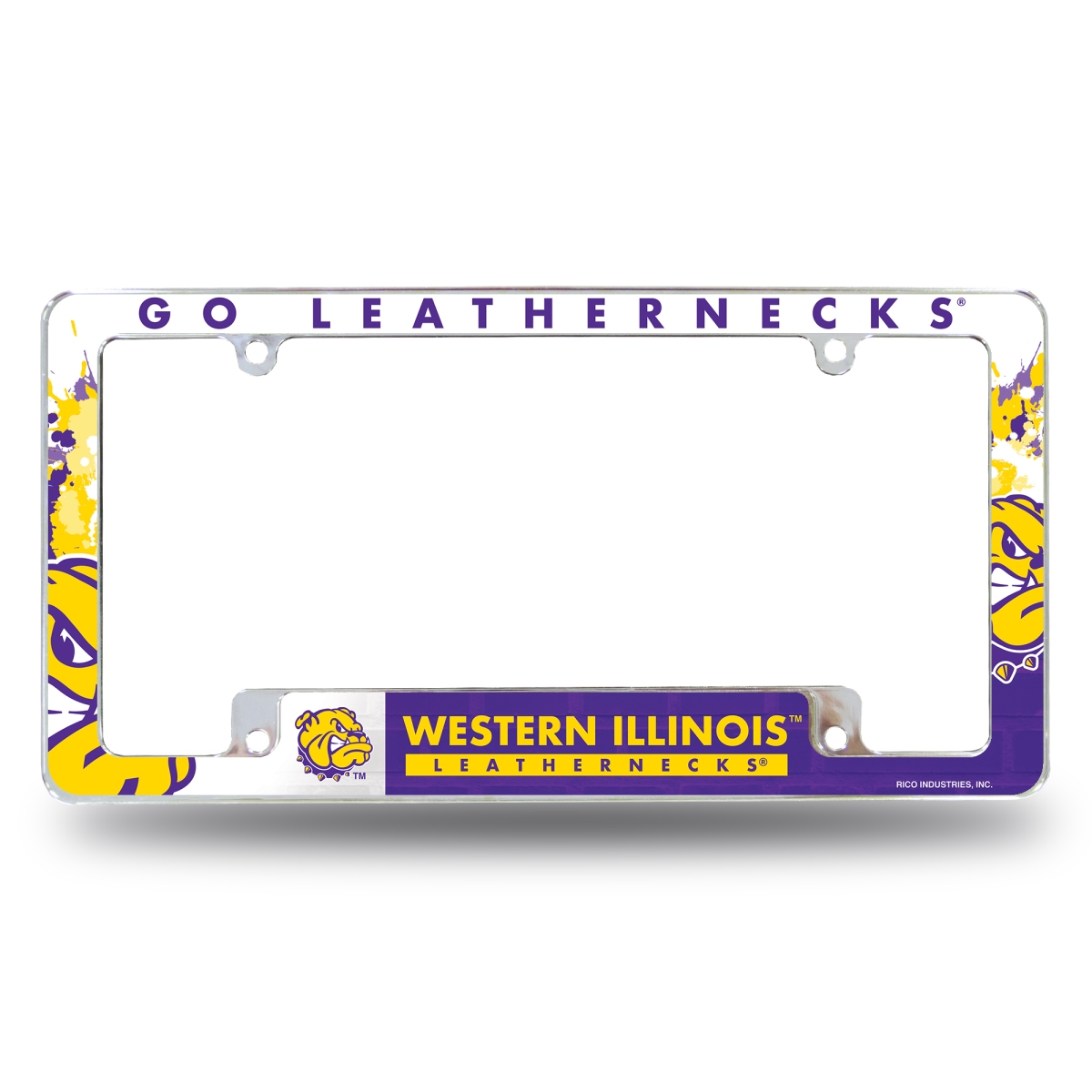 AFC400901B NCAA Western Illinois Leathernecks Primary All Over Chrome License Plate Frame, 12 x 6 in.