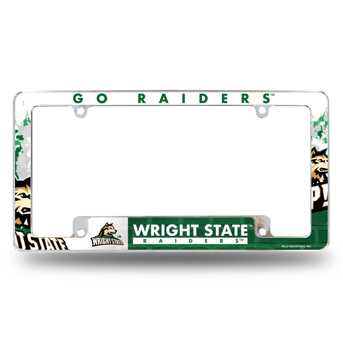 AFC300501B NCAA Wright State Raiders Primary All Over Chrome License Plate Frame, 12 x 6 in.