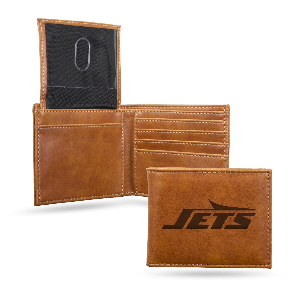 Picture of Rico Industries LEBIL2203BR NFL Football York Jets Brown Laser Engraved Bill-Fold Wallet