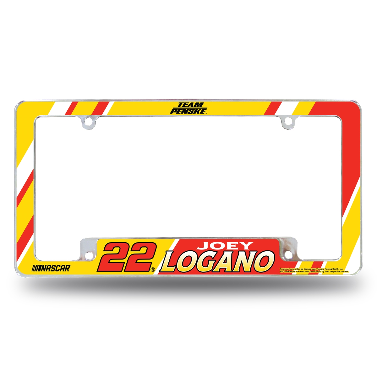 Picture of Rico Industries AFCJOEYLOGA01B 12 x 6 in. NASCAR Racing Joey Logano with All Over Automotive License Plate Frame - Chrome