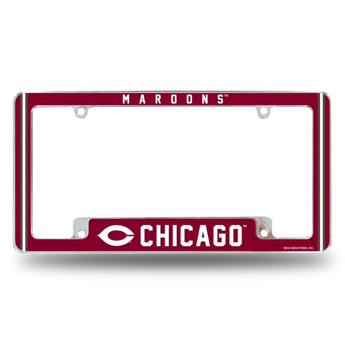 AFC401601B NCAA Chicago Maroons All Over Chrome License Plate Frame, 12 x 6 in.