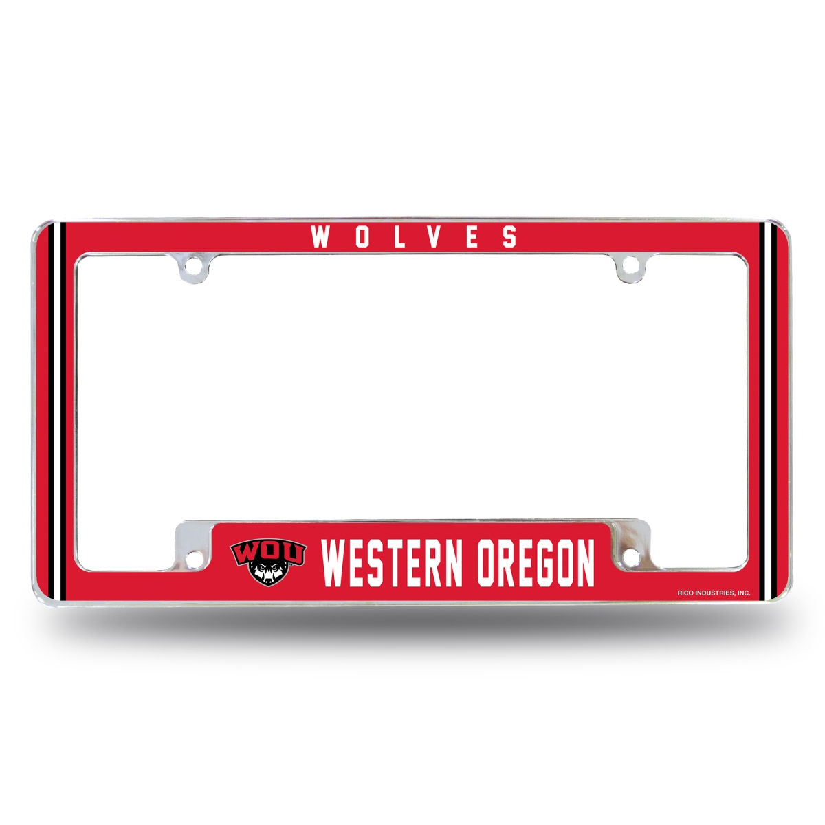 AFC510701B NCAA Western Oregon Wolves All Over Chrome License Plate Frame, 12 x 6 in.