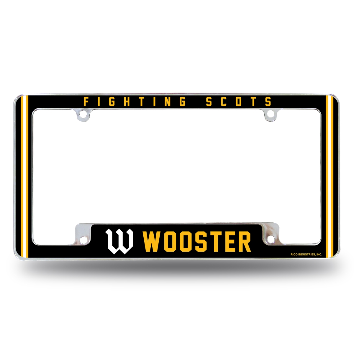 AFC302101B NCAA Wooster Fighting Scots All Over Chrome License Plate Frame, 12 x 6 in.