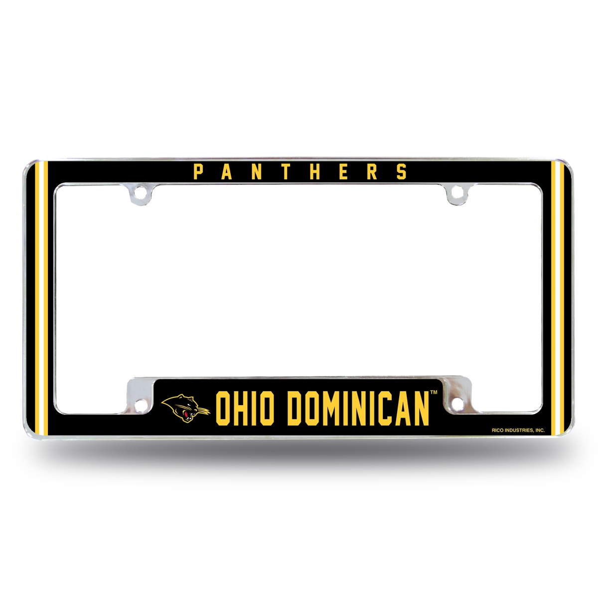 AFC302501B NCAA Ohio Dominican Panthers All Over Chrome License Plate Frame, 12 x 6 in.