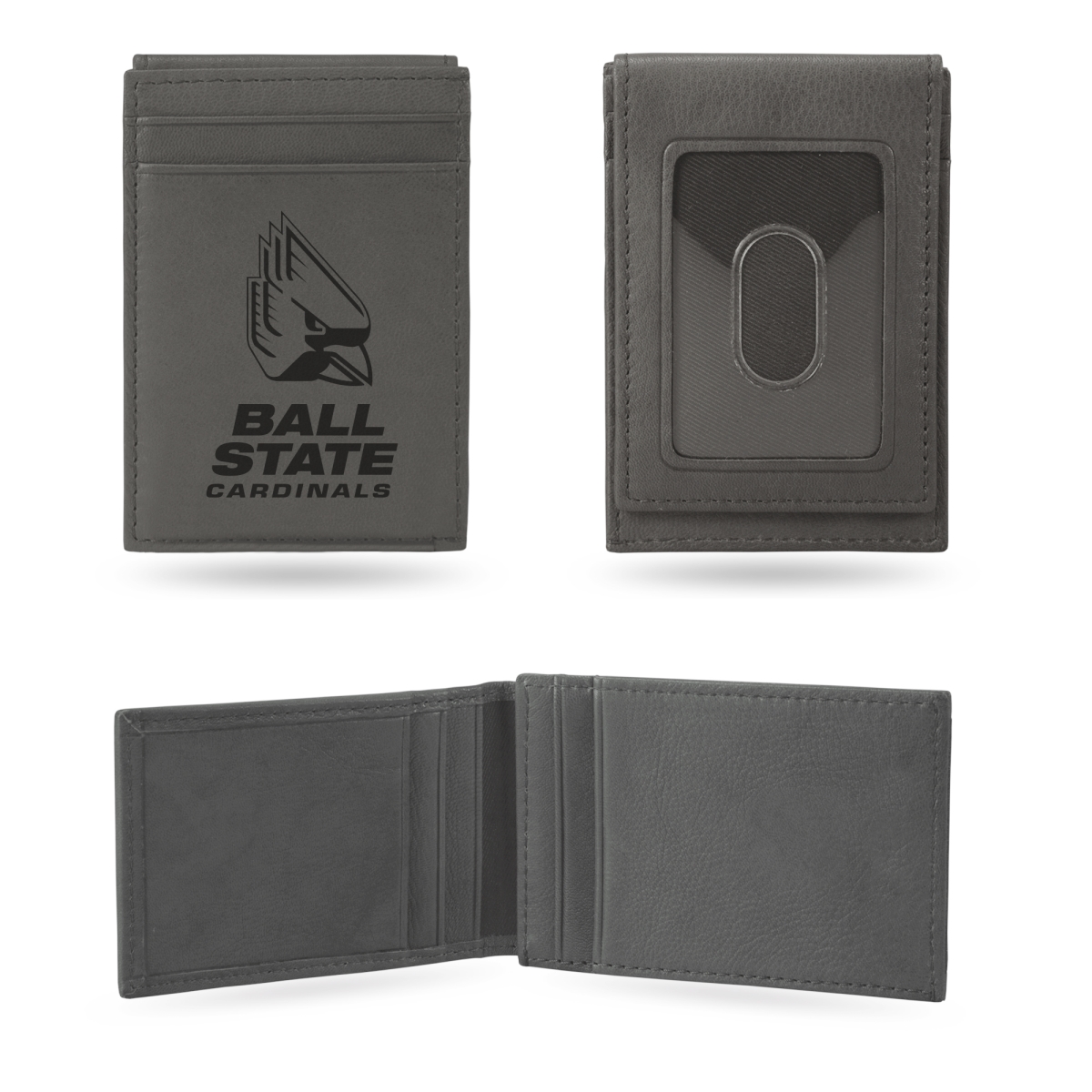 LEFPW200501GY NCAA Ball State Cardinals Gray Laser Engraved Front Pocket Wallet