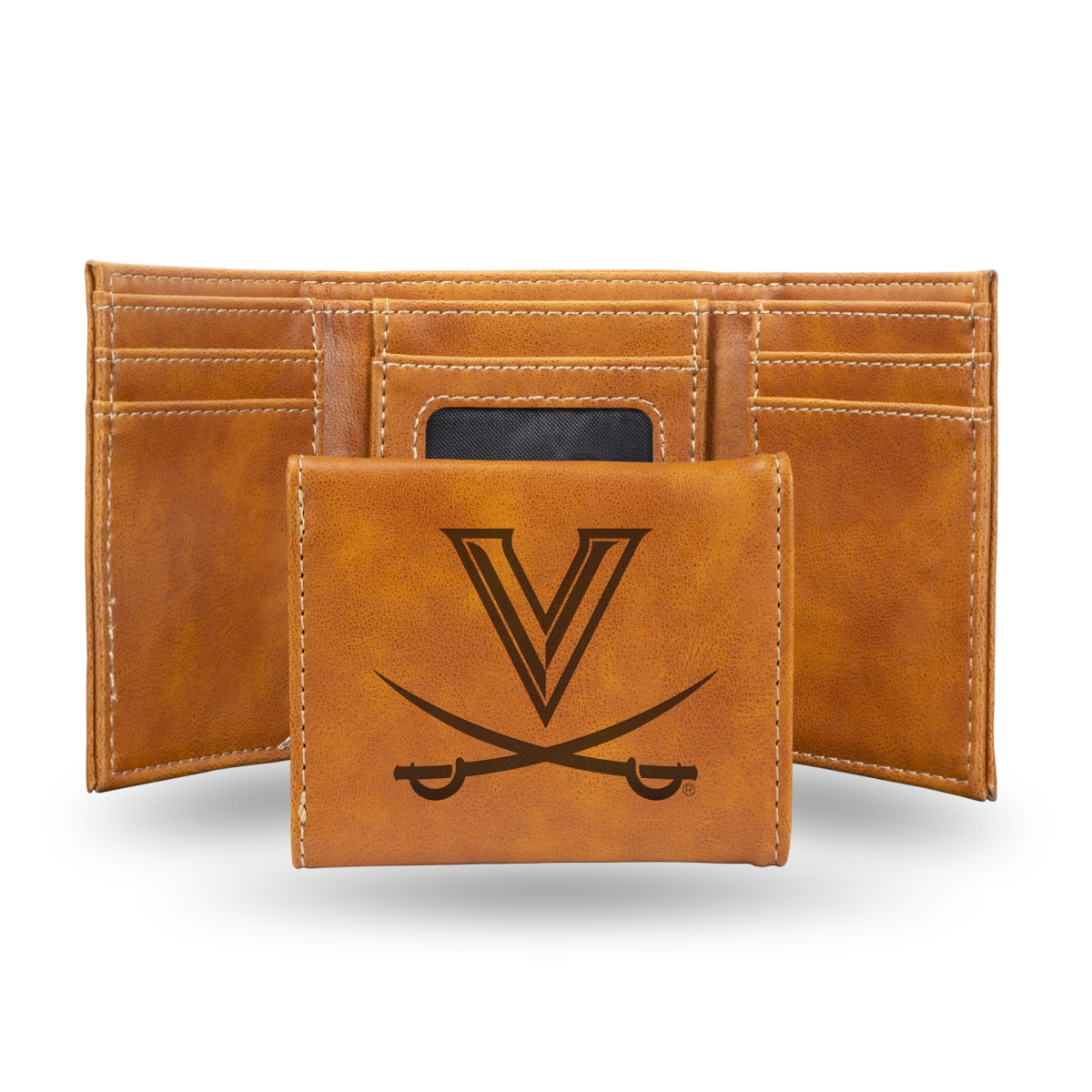 LETRI340102BR NCAA Virginia Cavaliers Brown Laser Engraved Tri-Fold Wallet