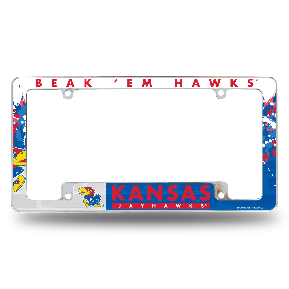 AFC310101B NCAA Kansas Jayhawks Primary All Over Chrome License Plate Frame, 12 x 6 in.