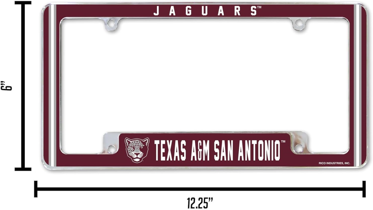 AFC263201B NCAA Texas A&M San Antonio Jaguars All Over Chrome License Plate Frame, 12 x 6 in.