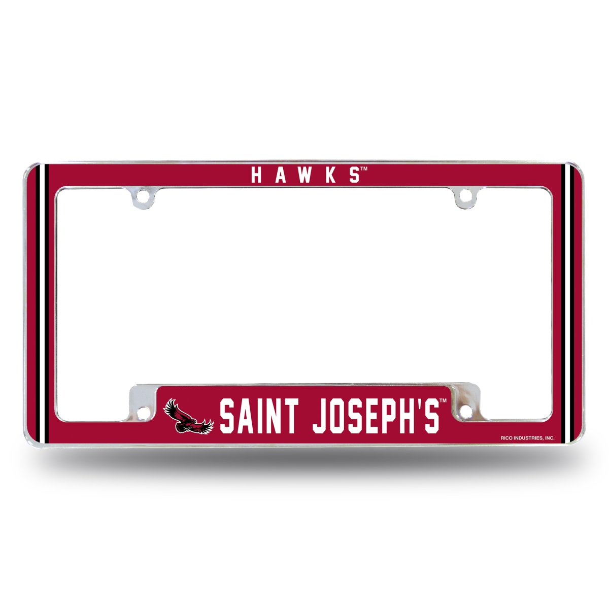 AFC211901B NCAA Saint Josephs - PA Hawks All Over Chrome License Plate Frame, 12 x 6 in.