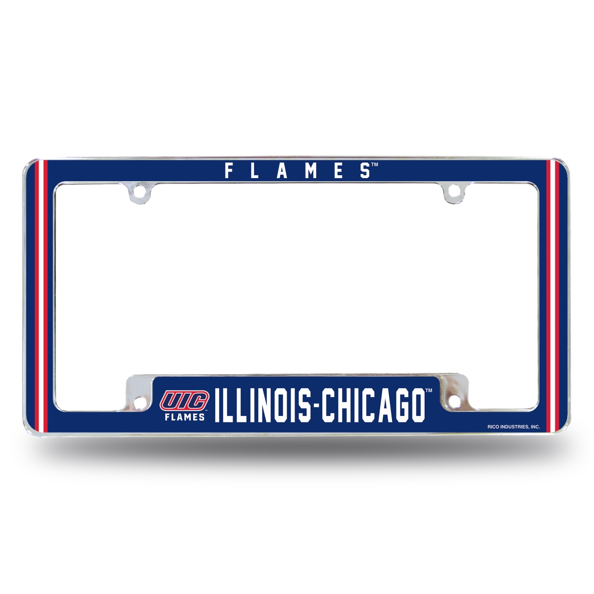 AFC401901B NCAA Illinois-Chicago Flames All Over Chrome License Plate Frame, 12 x 6 in.