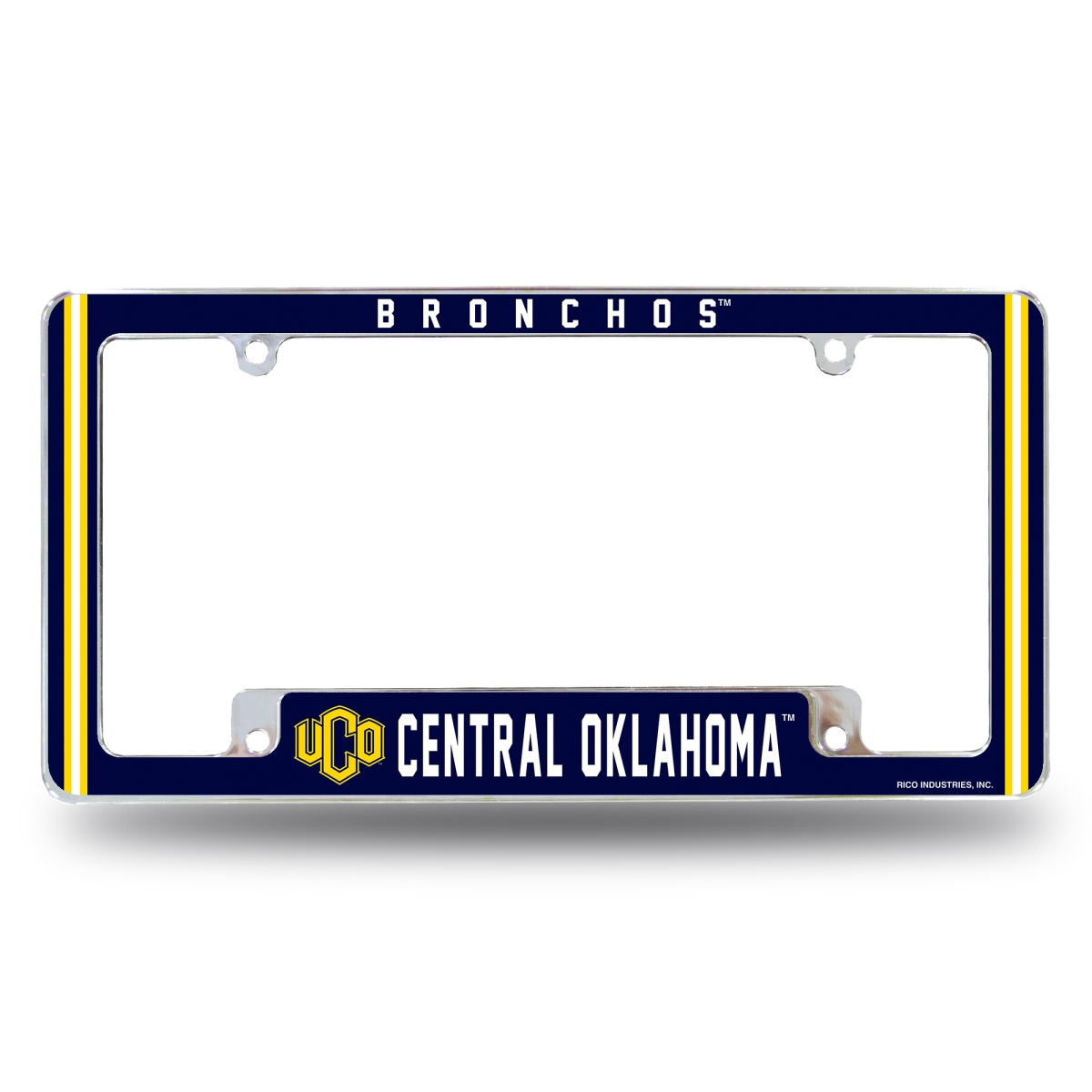 AFC230701B NCAA Central Oklahoma Bronchos All Over Chrome License Plate Frame, 12 x 6 in.