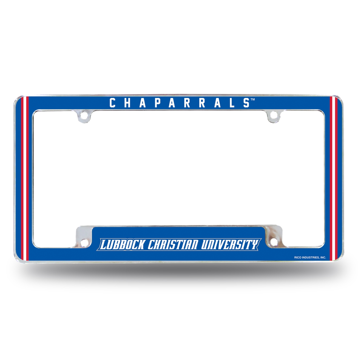 AFC265101B NCAA Lubbock Christian Chaparrals All Over Chrome License Plate Frame, 12 x 6 in.