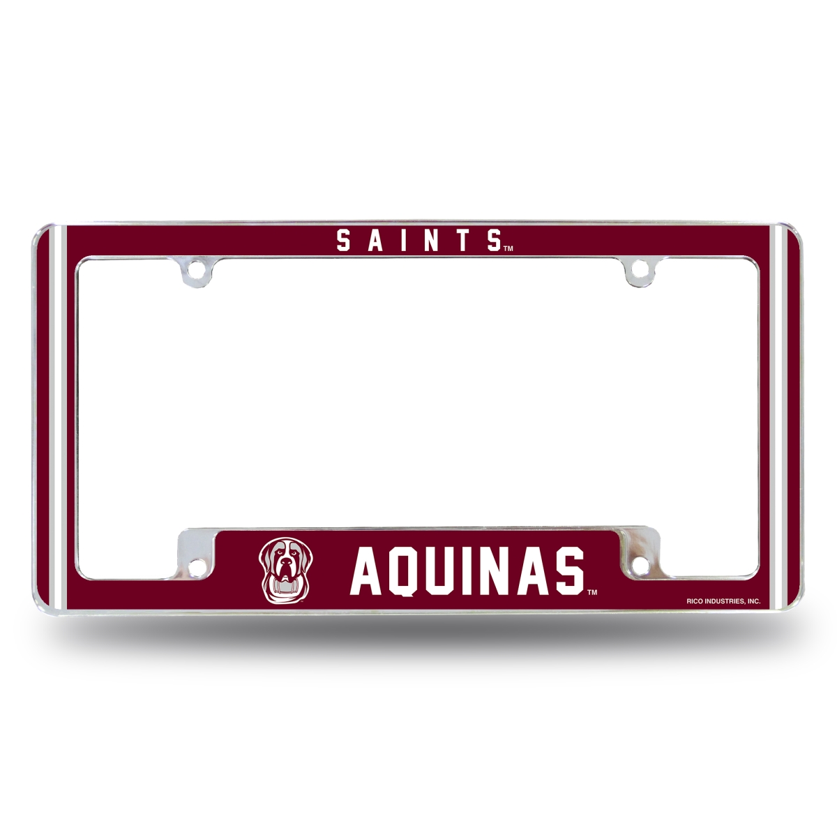 AFC221901B NCAA Aquinas - MI Saints All Over Chrome License Plate Frame, 12 x 6 in.
