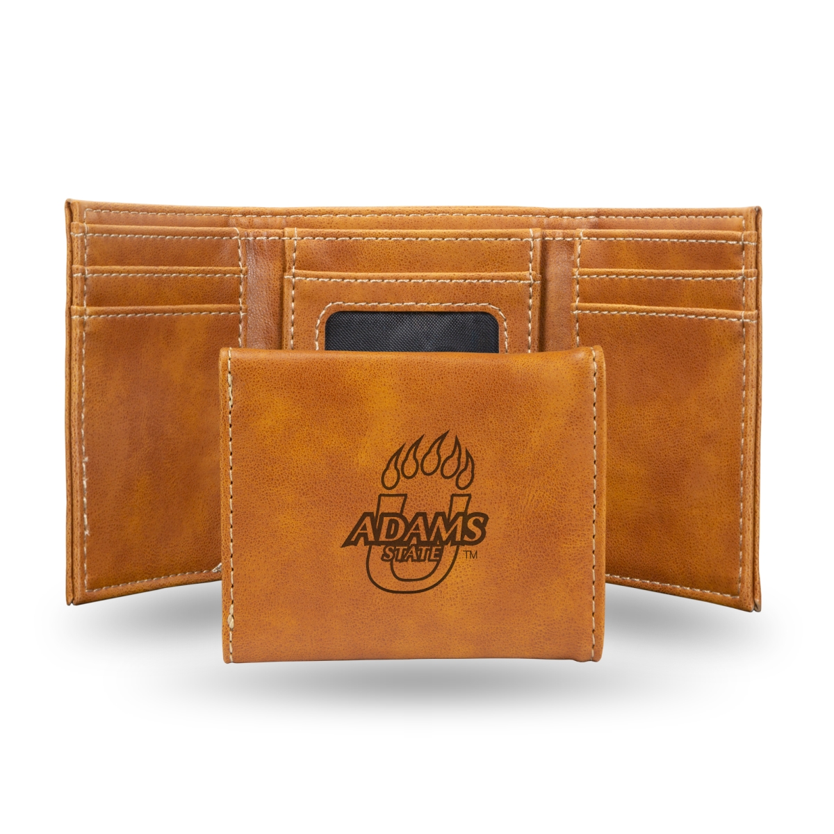Picture of Rico Industries LETRI500801BR NCAA Adams State Grizzlies Brown Laser Engraved Tri-Fold Wallet