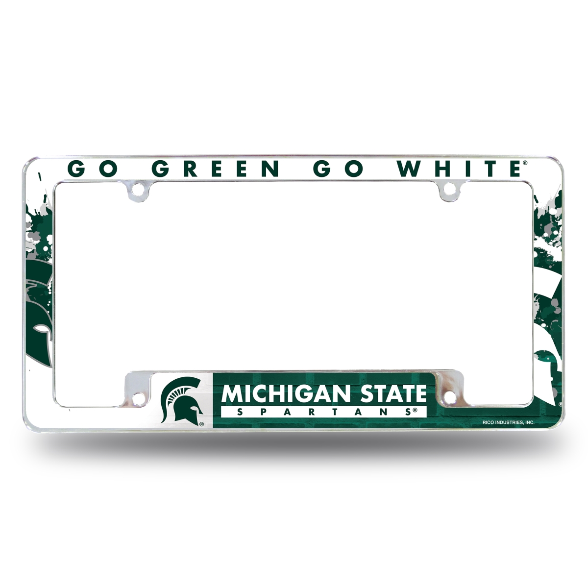 AFC220101B NCAA Michigan State Spartans Primary All Over Chrome License Plate Frame, 12 x 6 in.