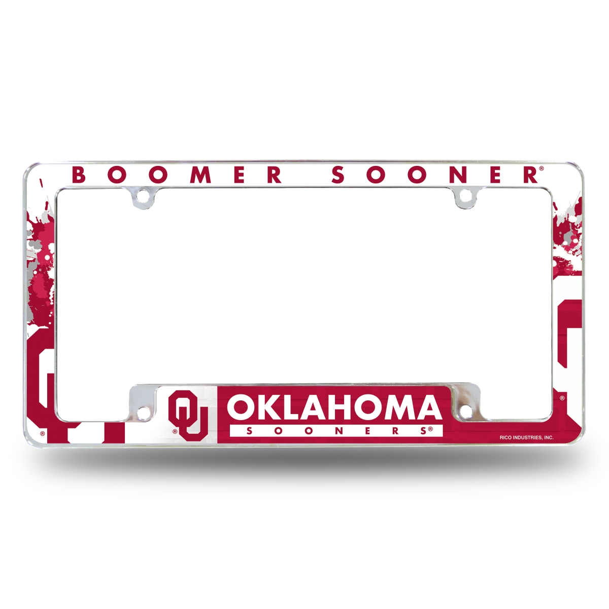 AFC230201B NCAA Oklahoma Sooners Primary All Over Chrome License Plate Frame, 12 x 6 in.