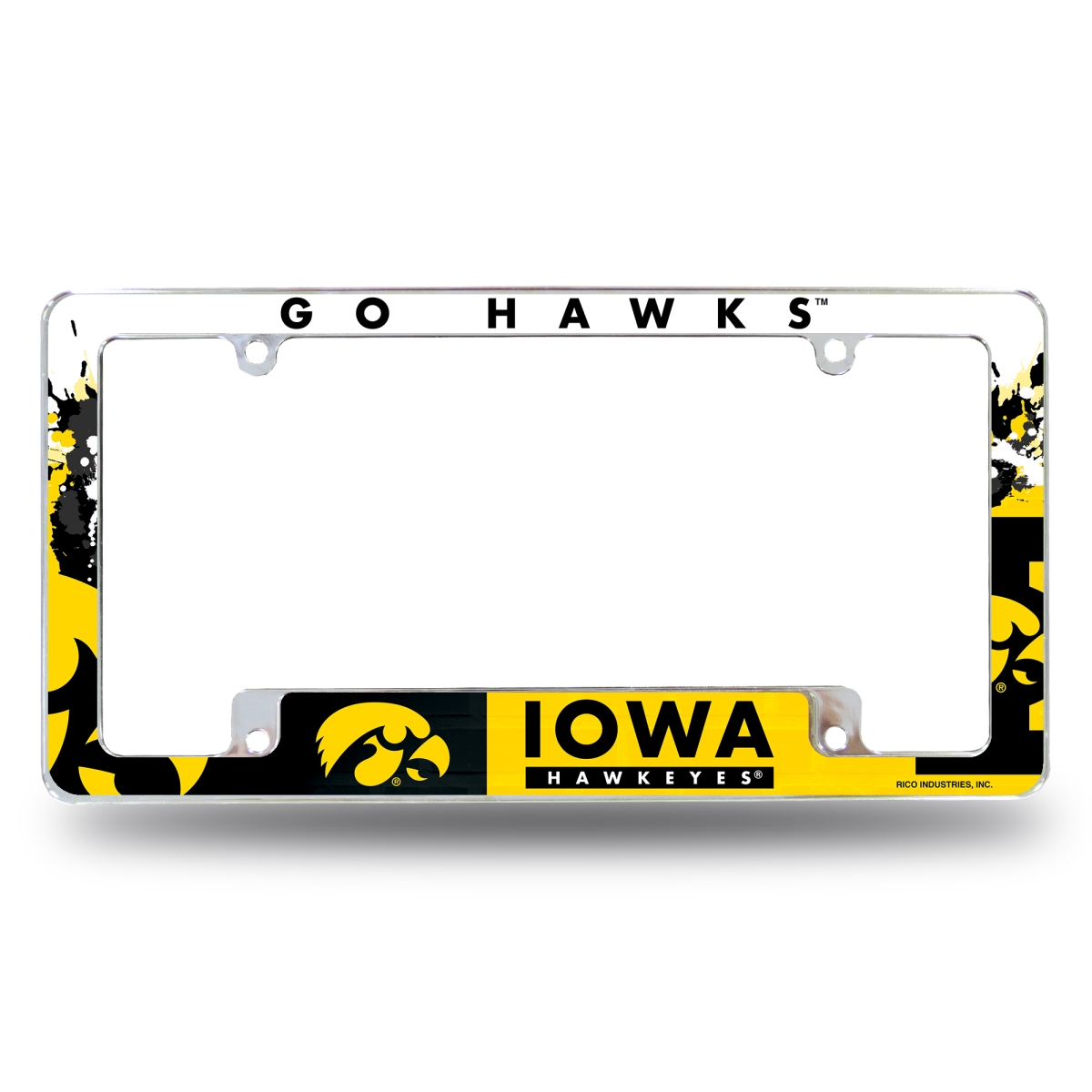 AFC250101B NCAA Iowa Hawkeyes Primary All Over Chrome License Plate Frame, 12 x 6 in.
