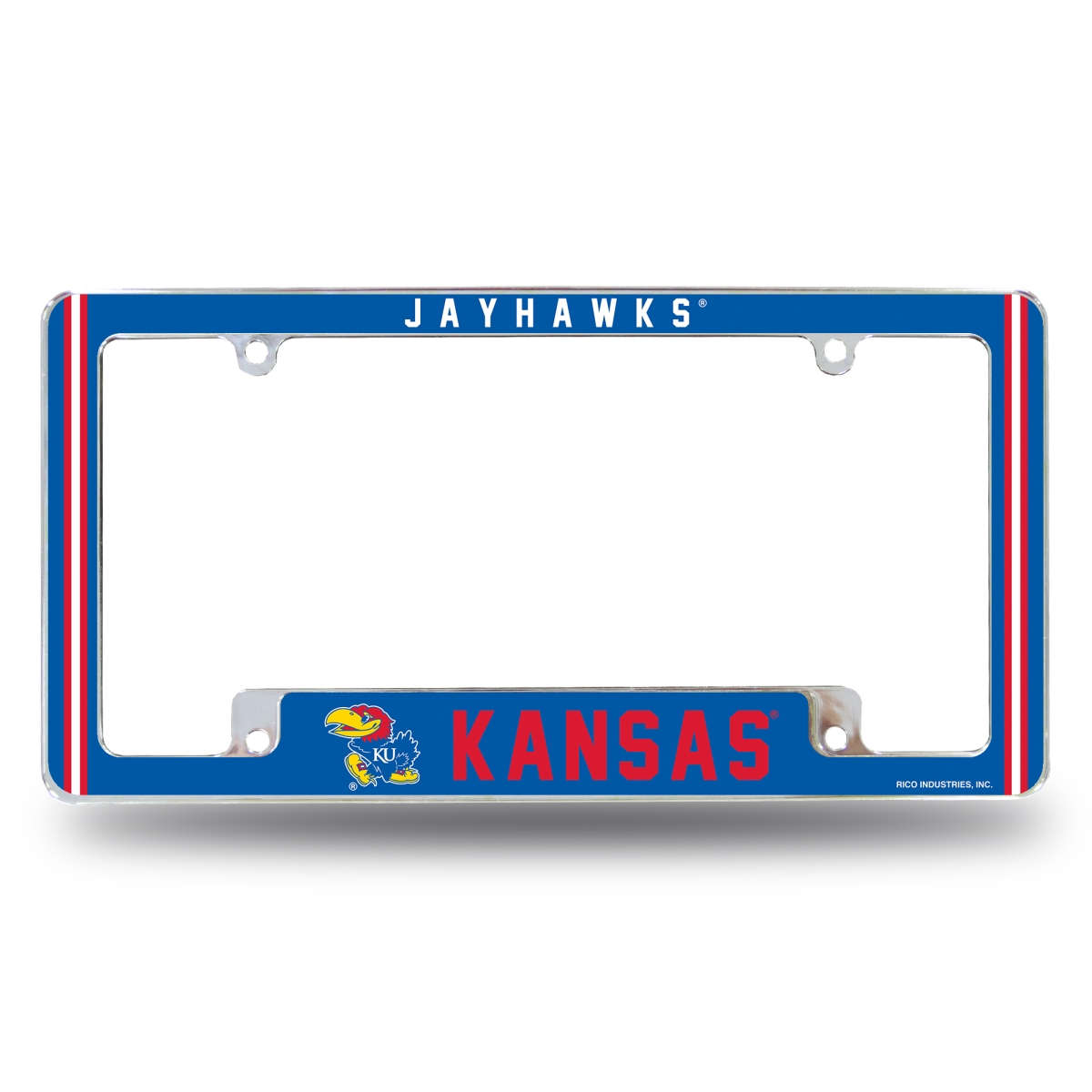 AFC310110B NCAA Kansas Jayhawks Classic All Over Chrome License Plate Frame, 12 x 6 in.