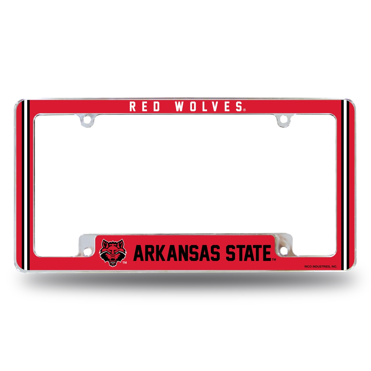 AFC360210B NCAA Arkansas State Red Wolves Classic All Over Chrome License Plate Frame, 12 x 6 in.