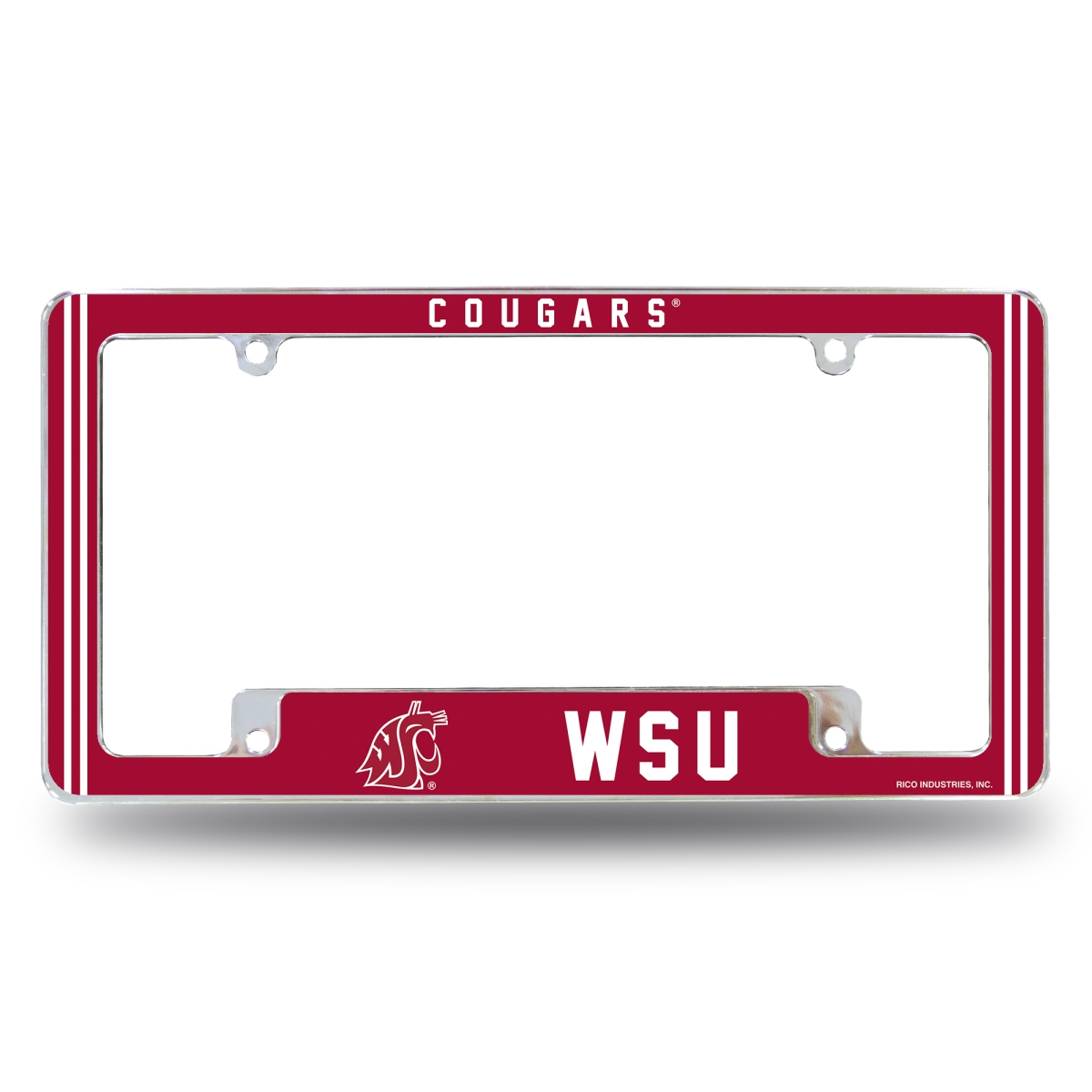 AFC490110B NCAA Washington State Cougars - WSU Classic All Over Chrome License Plate Frame, 12 x 6 in.