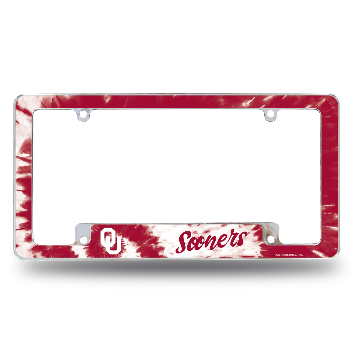 AFC230202BTD NCAA Oklahoma Sooners Tie Dye All Over Chrome License Plate Frame, 12 x 6 in.